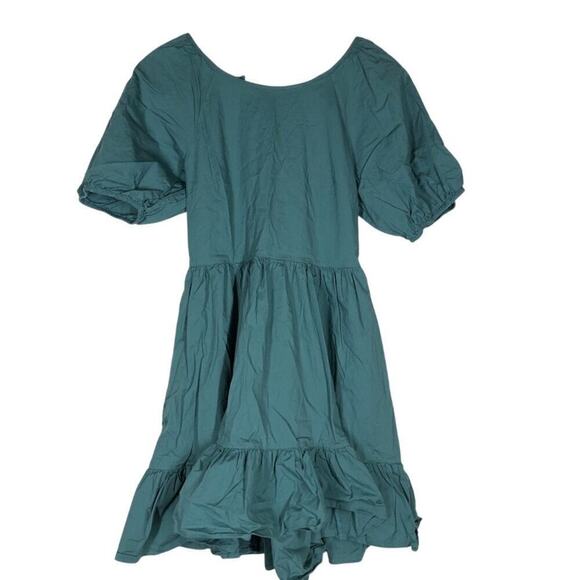 Peter Som Collective Puff Sleeve Dress Open Tie Back Cotton Mini Green Size 8 - Picture 6 of 13